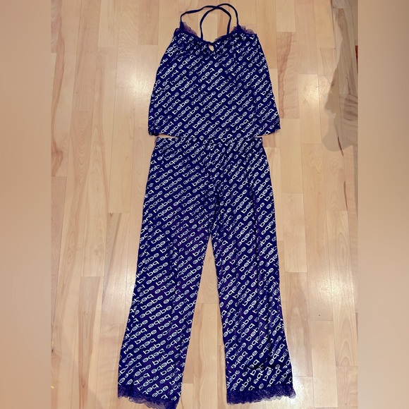 bebe Silver Printed Logo Pant Pajama & Tank Top Set-NWT-Midnite Lavender-Size XL - Picture 2 of 7